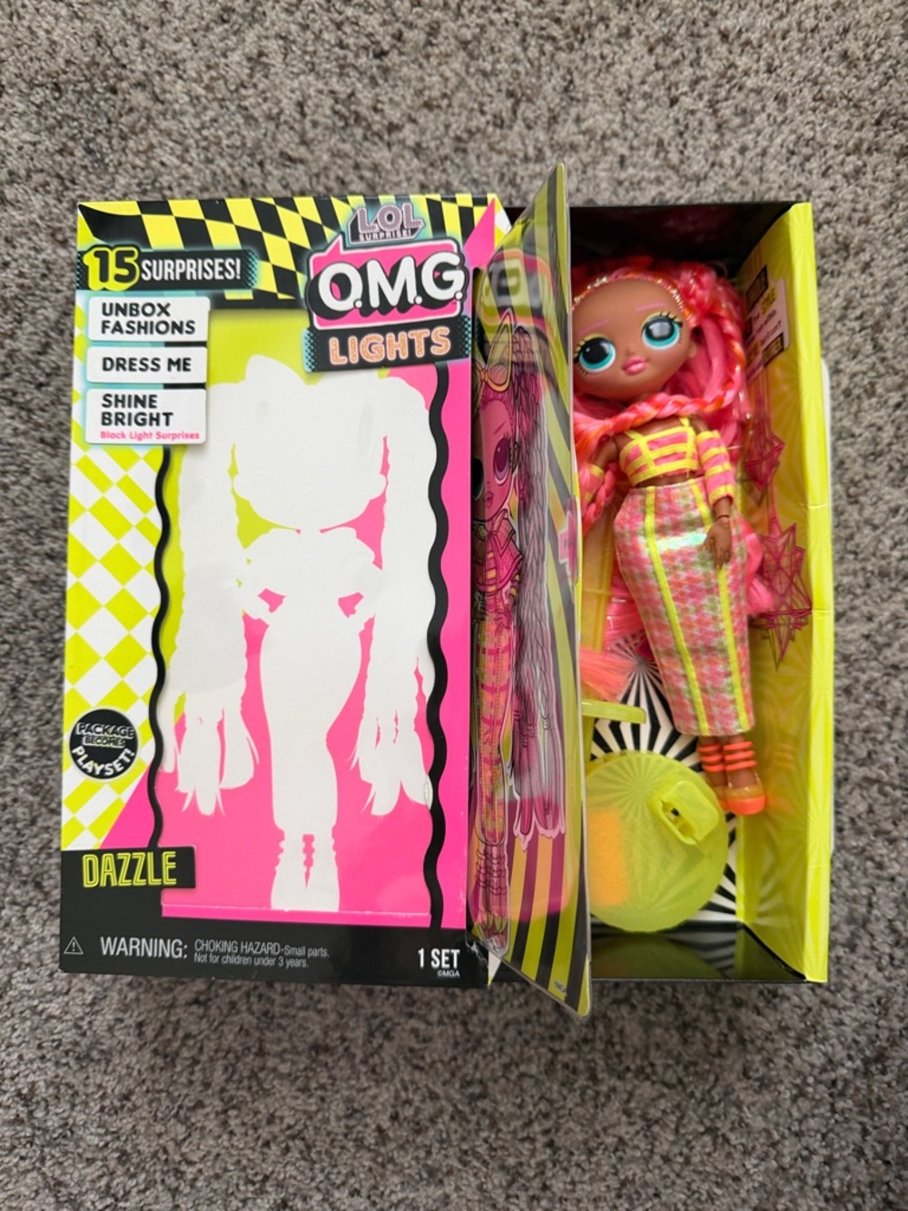 L.O.L. Surprise! Neon Pink & Bright Yellow Dazzle Fashion Doll
